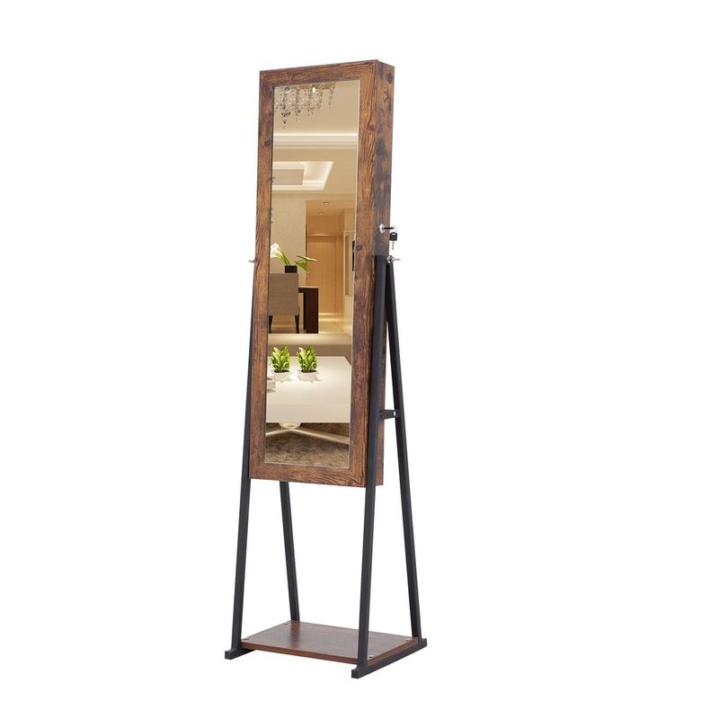Merax Standing Jewelry Armoire Storage Mirror Cabinet with LED Lights - Brown