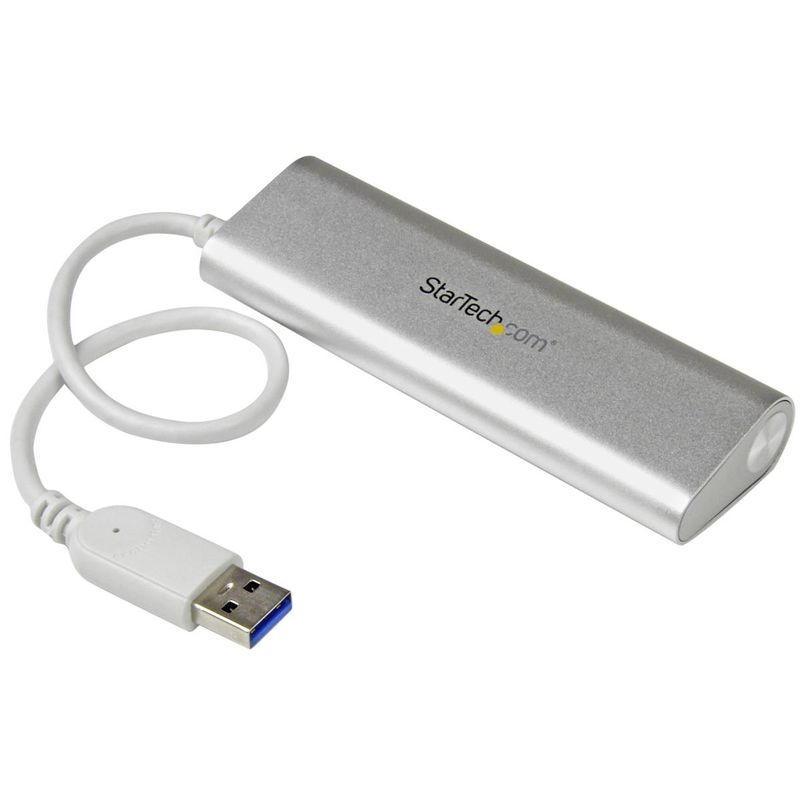 StarTech 4-Port Portable Apple Style USB 3.0 Hub with Built-In Cable, Silver & White