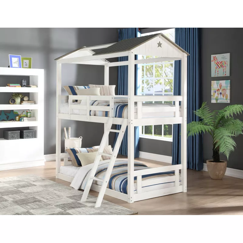 ACME Nadine Cottage Twin/Twin Bunk Bed, Weathered White & Washed Gray