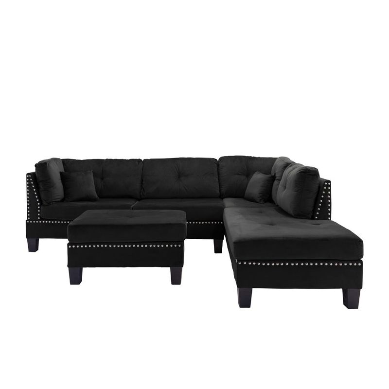 L-Shape Sectional Sofa w/Ottoman and nailhead trim accent - Dark Grey