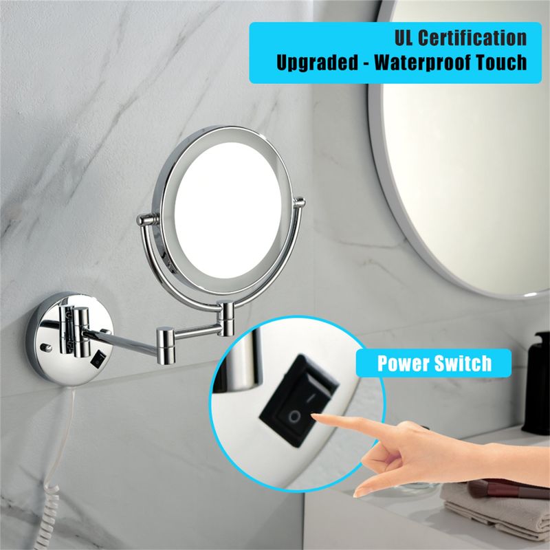8 Inch LED Bathroom Mirror Wall Mount Two-Sided Magnifying Makeup Vanity Mirror 360 Degree Rotation Waterproof Button. - 8'' - Black