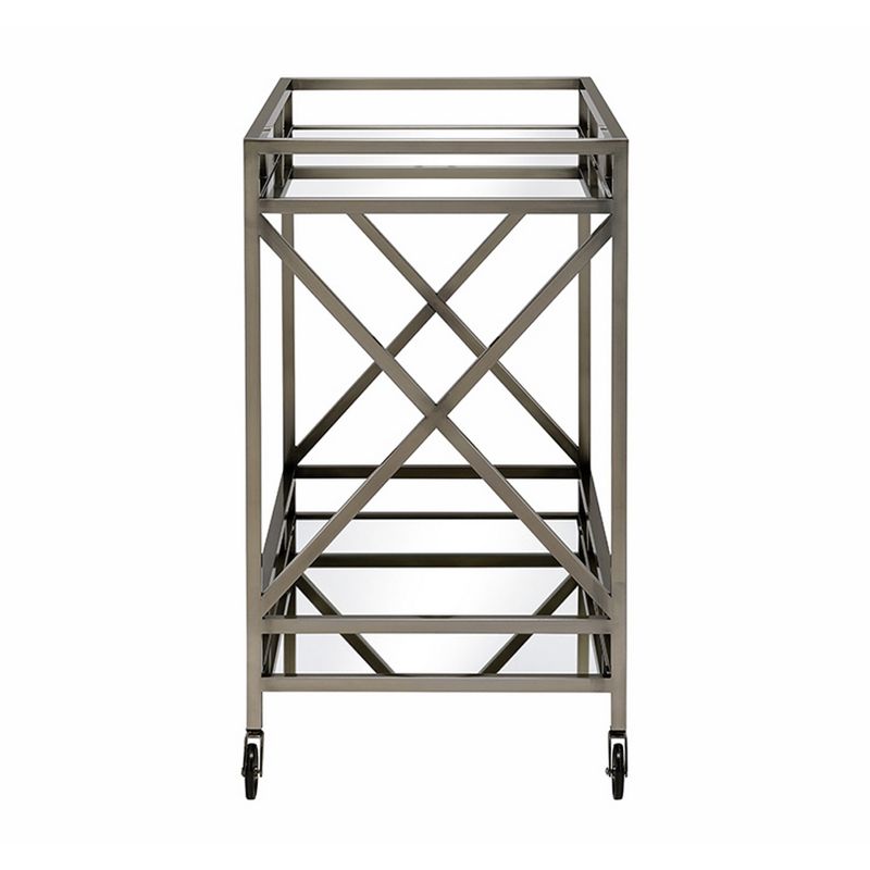 Metal Framed Two Tier Serving Cart with X Shaped Side Panels,Antiqued Gold and Mirror - Metal