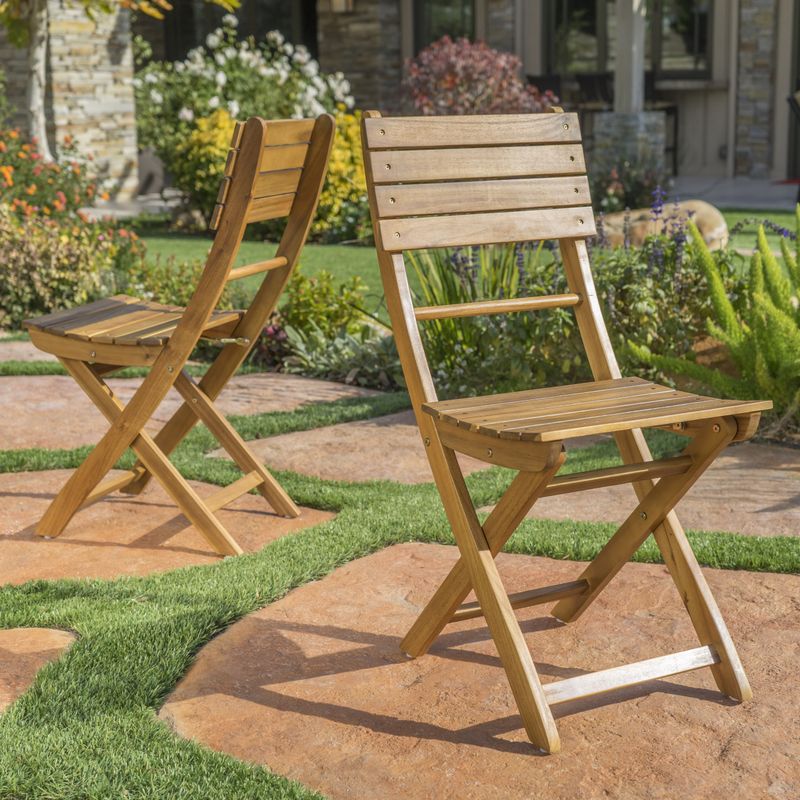 Positano Outdoor Acacia Wood Folding Dining Chair (Set of 2) by Christopher Knight Home - Natural Finish