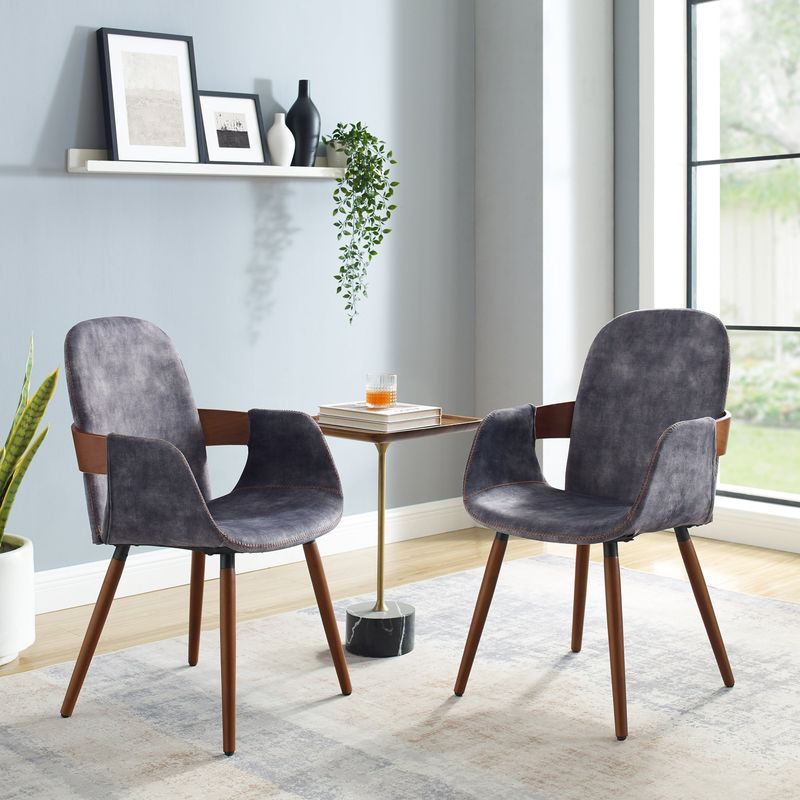 Corvus Skylar Upholstered Accent Side Chairs with Bamboo Legs (Set of 2) - Dark Grey