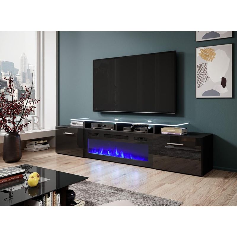 Rova EF Electric Fireplace Modern 75" TV Stand - White/Gray