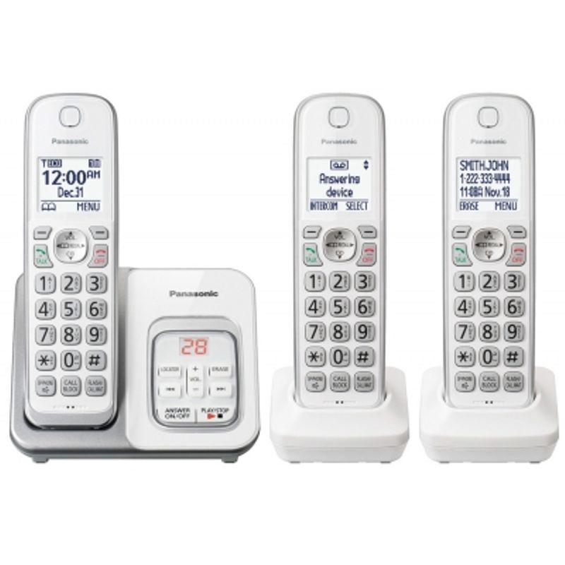 Panasonic White Cordless Phone System Tgd633w With 3 Handsets
