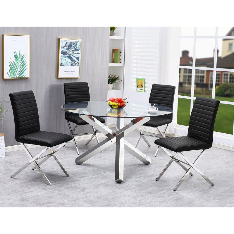 Strick & Bolton Simms Stainless Steel 5-piece Dinette Set - Grey/ Silver