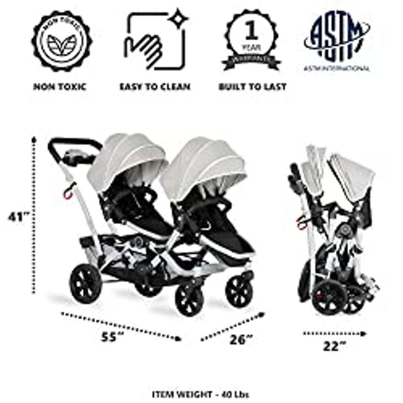 Dream On Me, Track Tandem Stroller- Face to Face Edition in Light Grey, Gray Light Grey