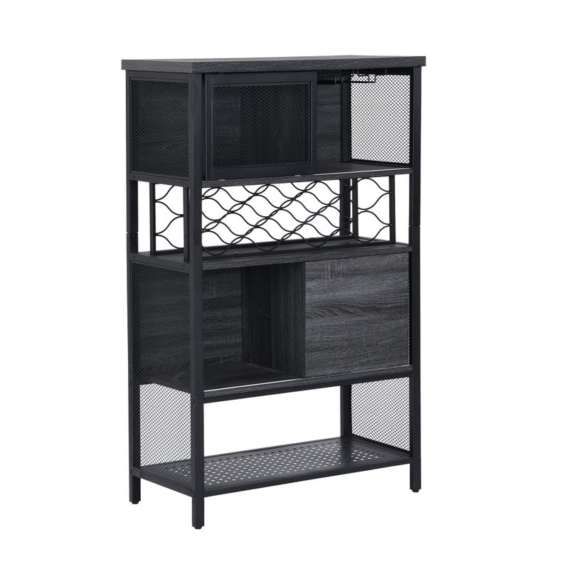 Industrial Bar Cabinet with Wine Rack for Liquor Home Storage Cabinet - 32.28*15.75*52.56 - Brown