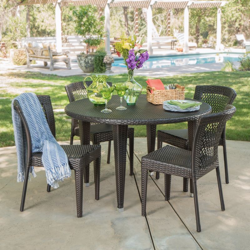 Whitney Outdoor 5-piece Round Dining Set by Christopher Knight Home - Grey