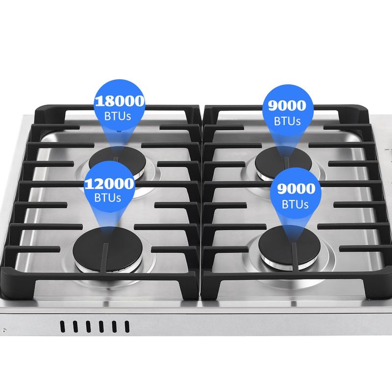 30-in Built-in Gas Cooktop with 4 Sealed Burners - LPG Convertible in Stainless Steel - Silver