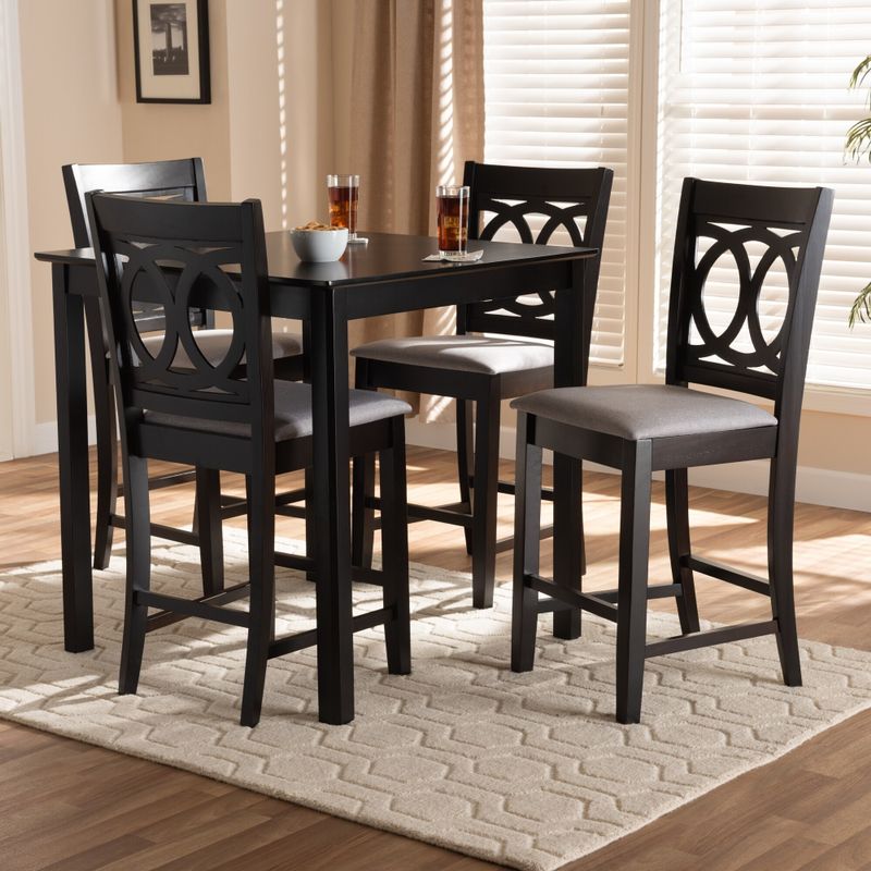 Modern and Contemporary Upholstered 5-Piece Pub Set - Grey and Dark Brown