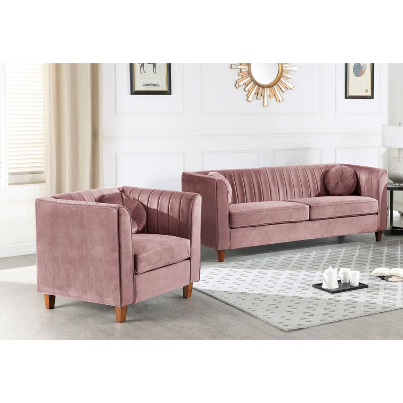 Arvilla Kitts Classic Chesterfield Living Room Loveseat and Chair Set - Grey