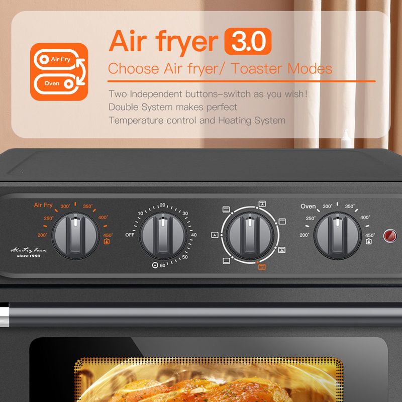 Air Fryer Toaster Oven 24 Quart With Air Fry Roast Toast Broil Bake Function - Grey