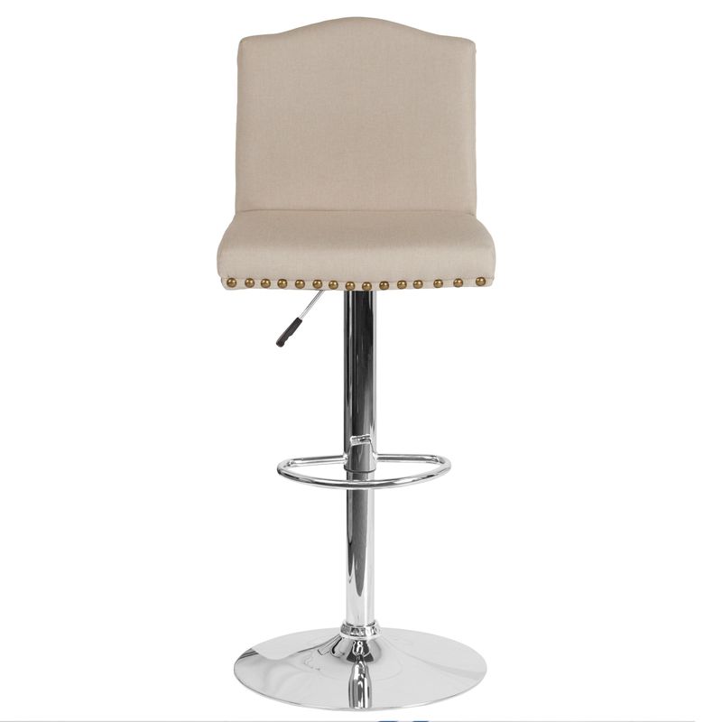 Adjustable Height Crown Back Barstool w/Accent Nail Trim in LeatherSoft - 17.25"W x 17.25"D x 38" - 46.5"H - Light Gray Fabric
