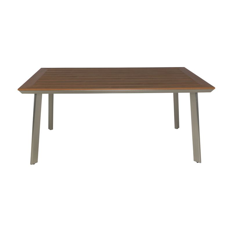 Leeds Outdoor Aluminum and Wood Dining Table by Christopher Knight Home - silver and natural wood
