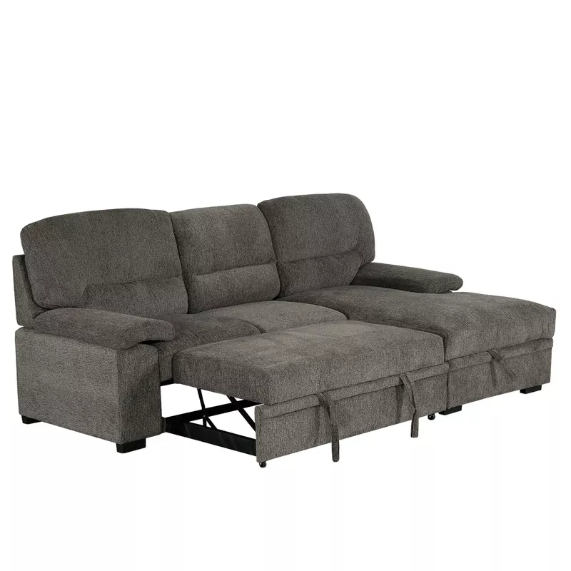 Jordan 93 in. Brown Right Facing L Shaped Sleeper Sectional with Storage