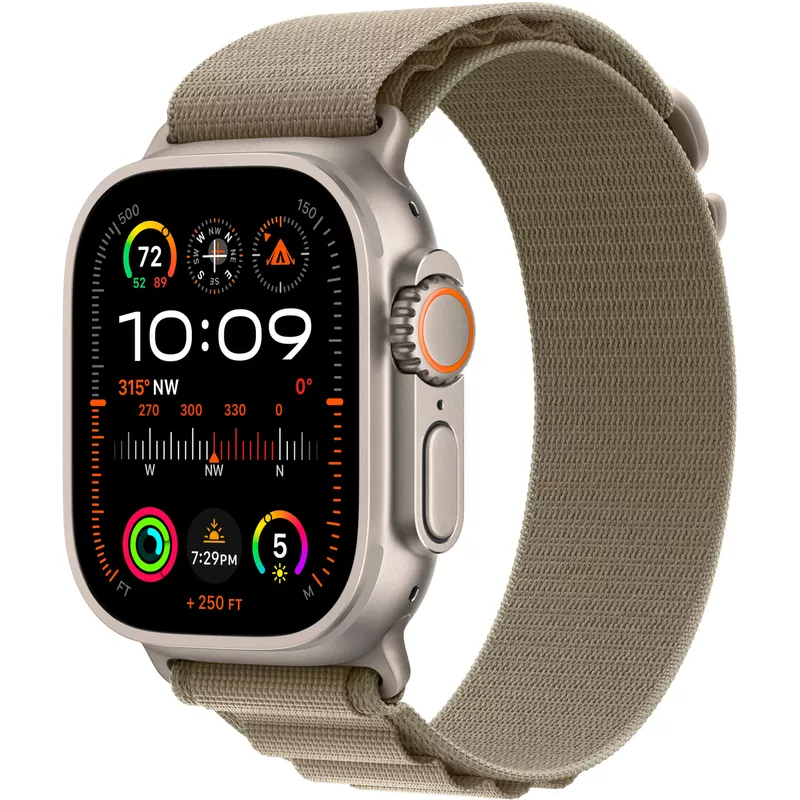 Apple Watch Ultra 2 (GPS + Cellular) 49mm Titanium Case with Olive Alpine Loop with Blood Oxygen - Medium - Titanium