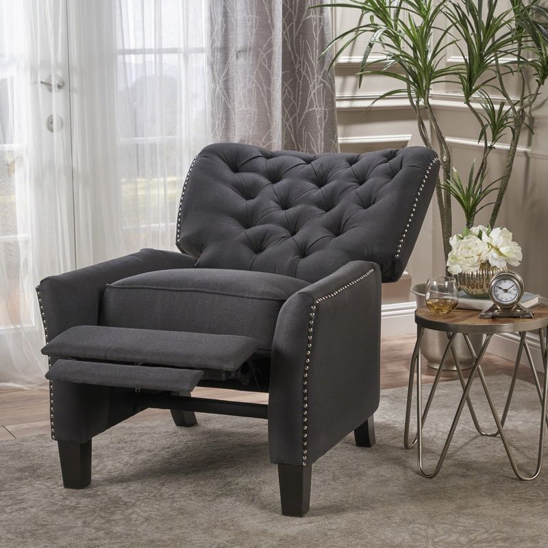 Cerelia Tufted Fabric Recliner by Christopher Knight Home - light grey + dark brown
