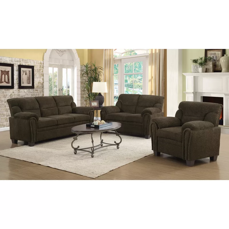 Clemintine Upholstered Sofa with Nailhead Trim Brown