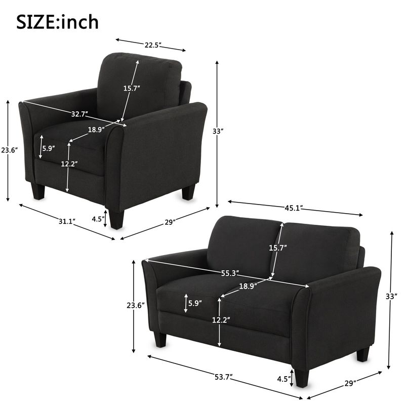 Living Room Furniture Armrest Single Sofa and Loveseat Sofa - Black