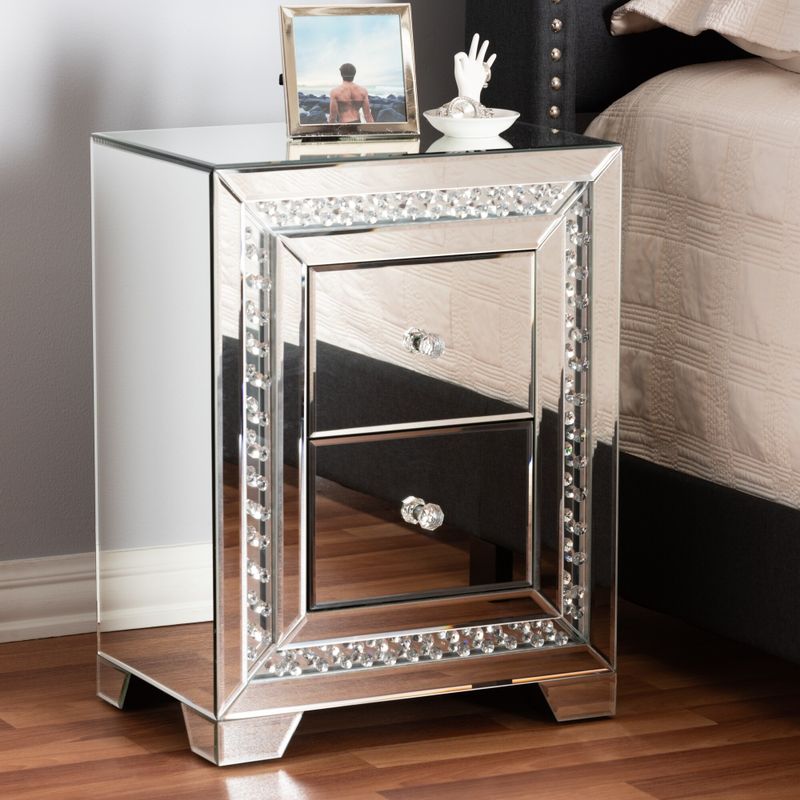 Glamour Style Mirrored 2-Drawer Nightstand by Baxton Studio