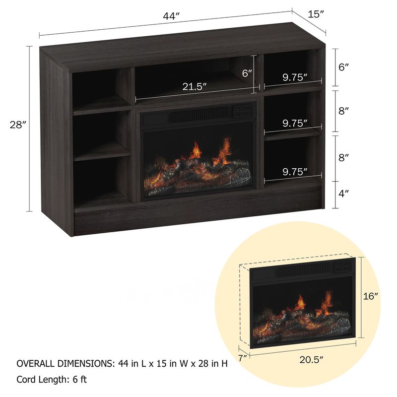 Electric Fireplace TV Stand with Adjustable Heat & Light by Northwest (Gray) - 44 x 15 x 28 - Grey - 44 x 15 x 28
