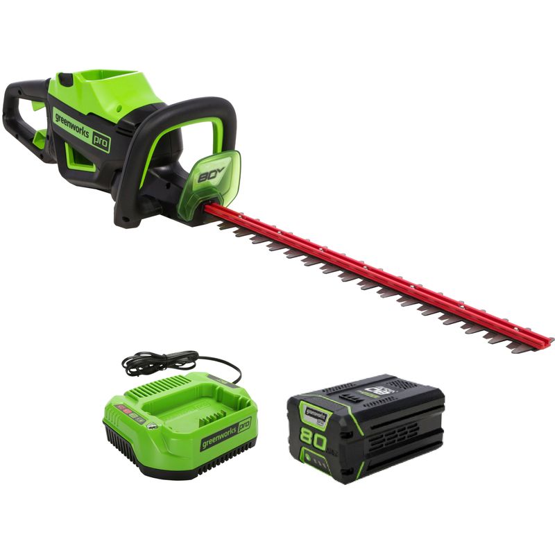 Front Zoom. Greenworks - 80-Volt 26-Inch Cordless Brushless Hedge Trimmer (1 x 2.0Ah Battery and 1 x Charger) - Green