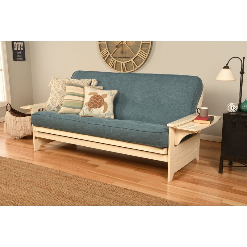Copper Grove Dixie Futon Frame in Antique White Wood with Innerspring Mattress - Oregon Trail Black