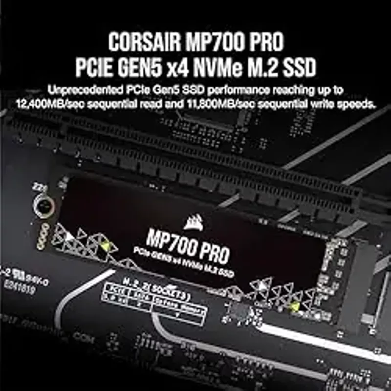 Corsair MP700 PRO 4TB M.2 PCIe Gen5 x4 NVMe 2.0 SSD - M.2 2280 - Up to 12,400MB/sec Sequential Read - High-Density TLC NAND - Black