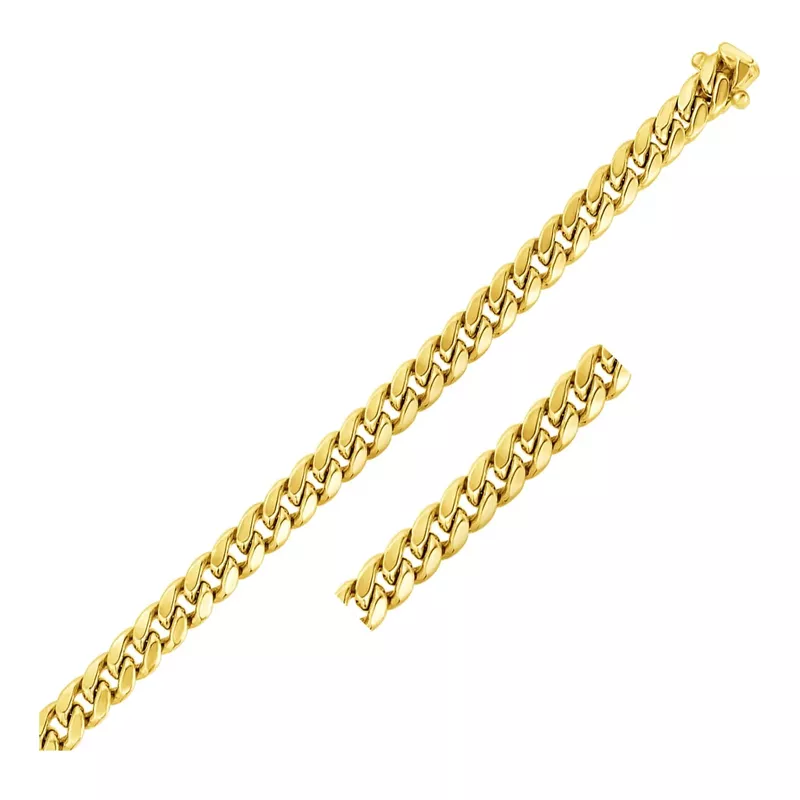7.5mm 14k Yellow Gold Semi Solid Miami Cuban Bracelet (8.5 Inch)