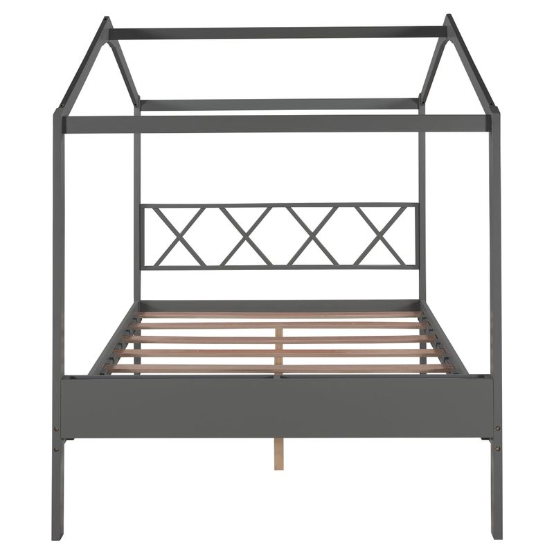 Nestfair Full Size Wood House Bed with Storage Space - Grey