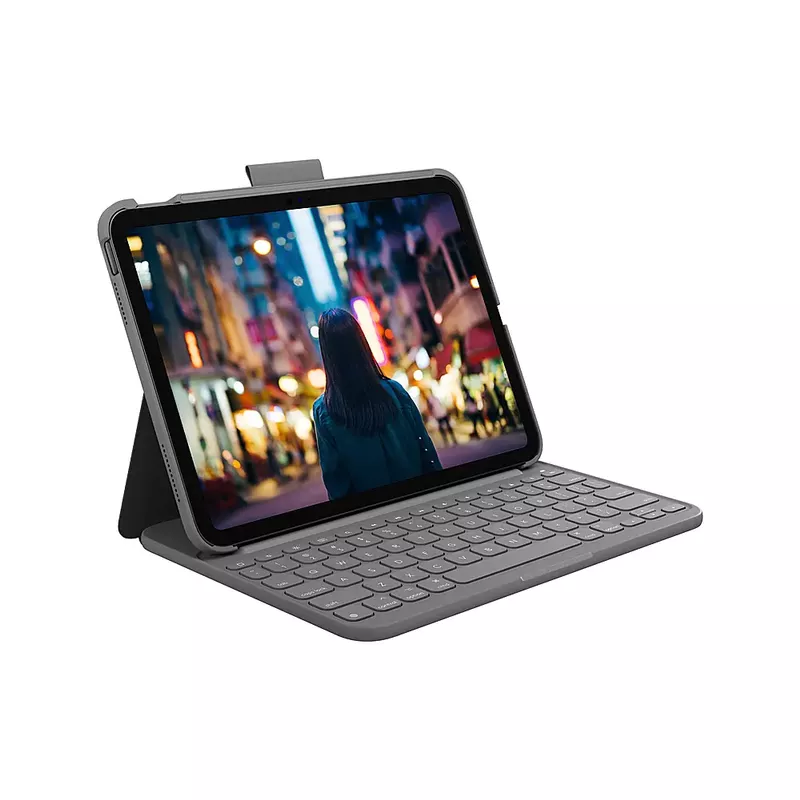 Logitech - Slim Folio Keyboard Case for Apple iPad (10th Gen) - Oxford Gray