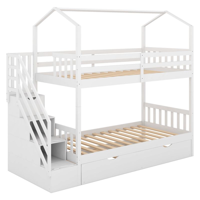 Multifunctional Bunk Bed with Staircase and Storage Space - Gray