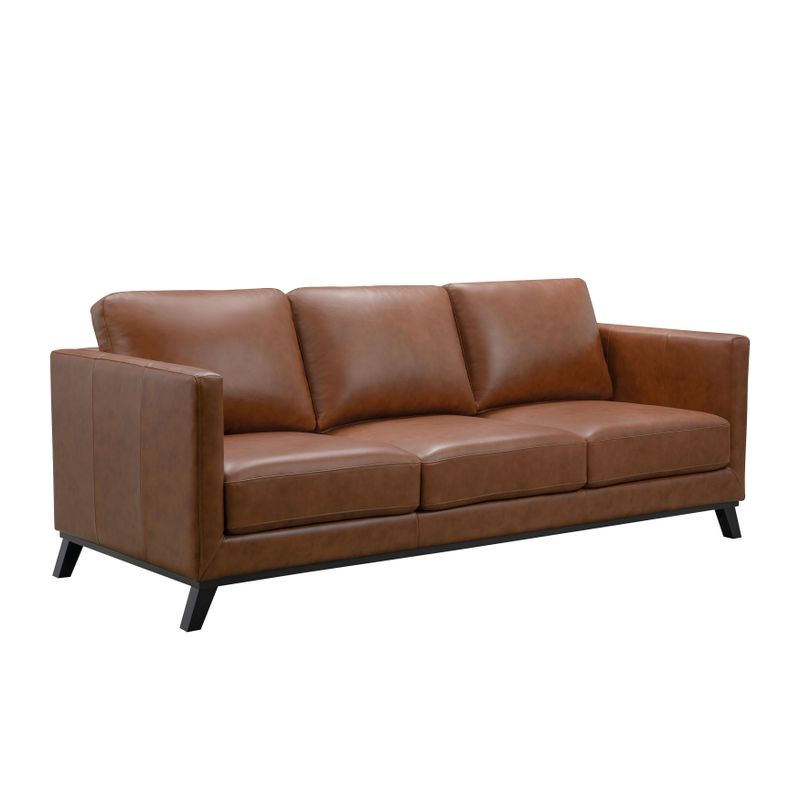Abbyson Woodstock Mid Century 2 Piece Top Grain Leather Sofa and Armchair Set - Brown