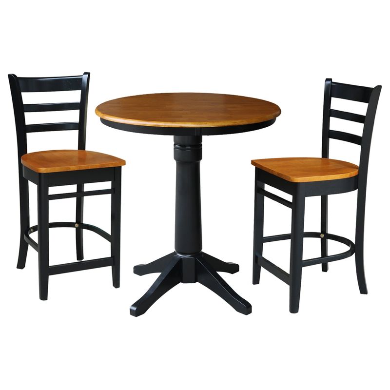 36" Round Top Pedestal Table with 2 Stools - Set of 3 - Cinnamon/Espresso