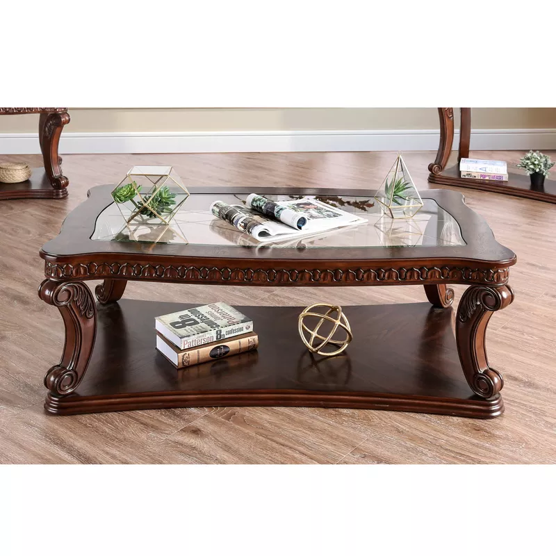 Traditional Wood Open Shelf Coffee Table in Dark Oak