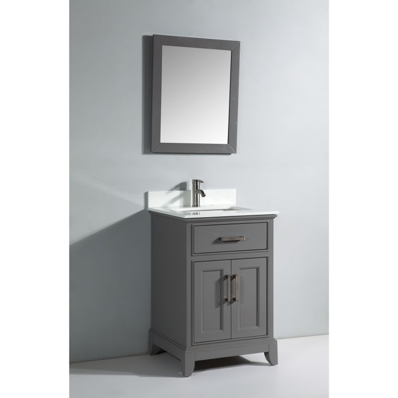Vanity Art 24" Single Sink Bathroom Vanity Set Phoenix Stone Top 1 Drawer, 1 Shelf Undermount Sink Vanity Cabinet with Mirror - Espresso