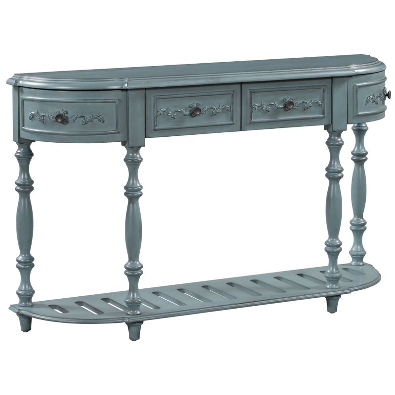 Modern Curved Console Table Entryway Table with 4 Drawers and 1 Shelf - Antique Blue