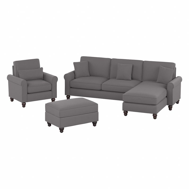 Hudson 102W Sectional Couch and Living Room Set by Bush Furniture - Cream Herringbone