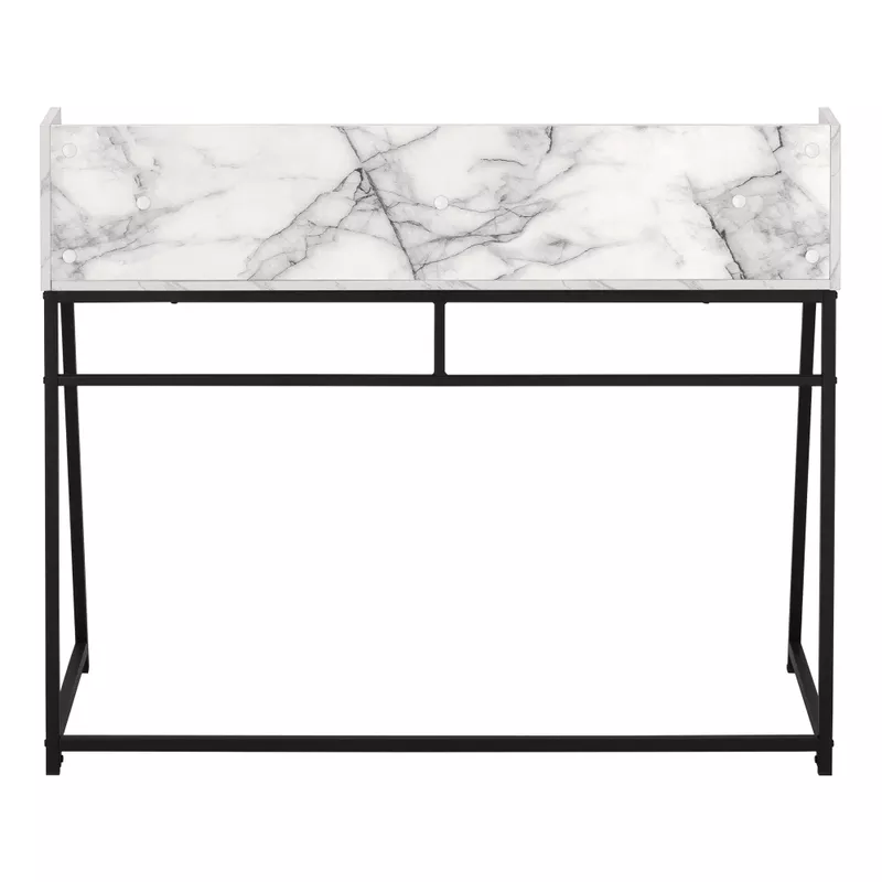 Computer Desk/ Home Office/ Laptop/ Storage Shelves/ 48"L/ Work/ Metal/ Laminate/ White Marble Look/ Black/ Contemporary/ Modern