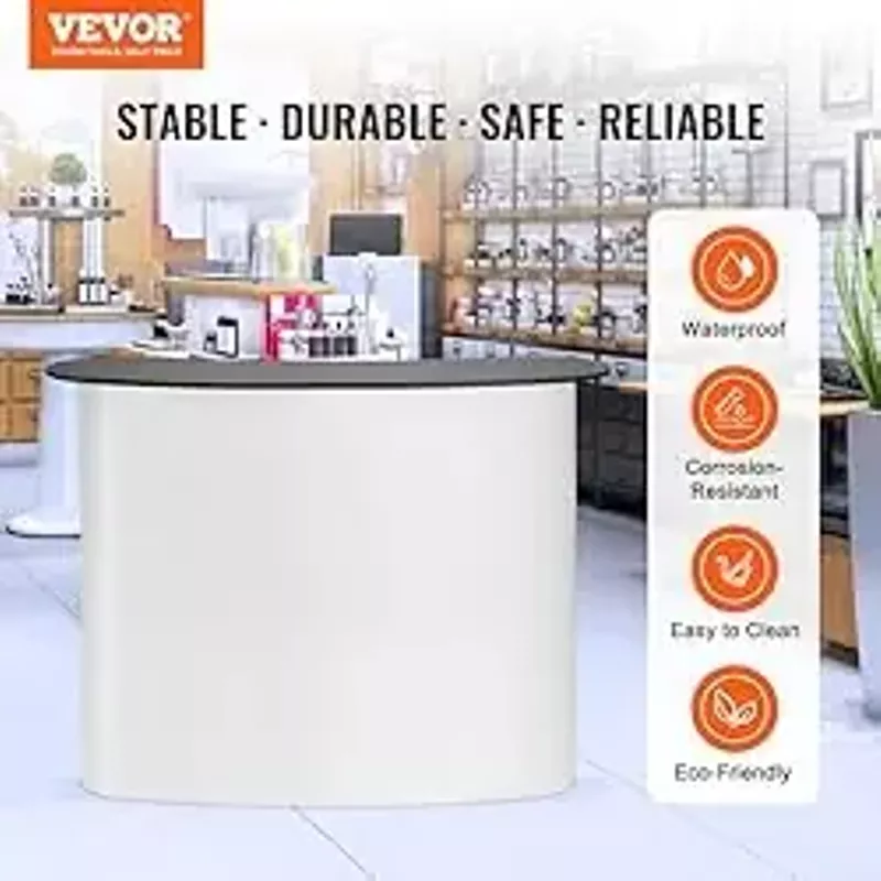 VEVOR Portable Tradeshow Podium Table, 51.18" x 18.31" x 37.4", Display Exhibition Counter Stand Booth Fair with Wall, Foldable Promotion Retail Bar Table Pop Up Podium with Storage Rack, Carrying Bag