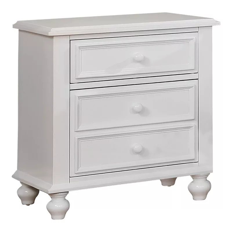 Traditional Solid Wood 2-Drawer Kids Nightstand in White