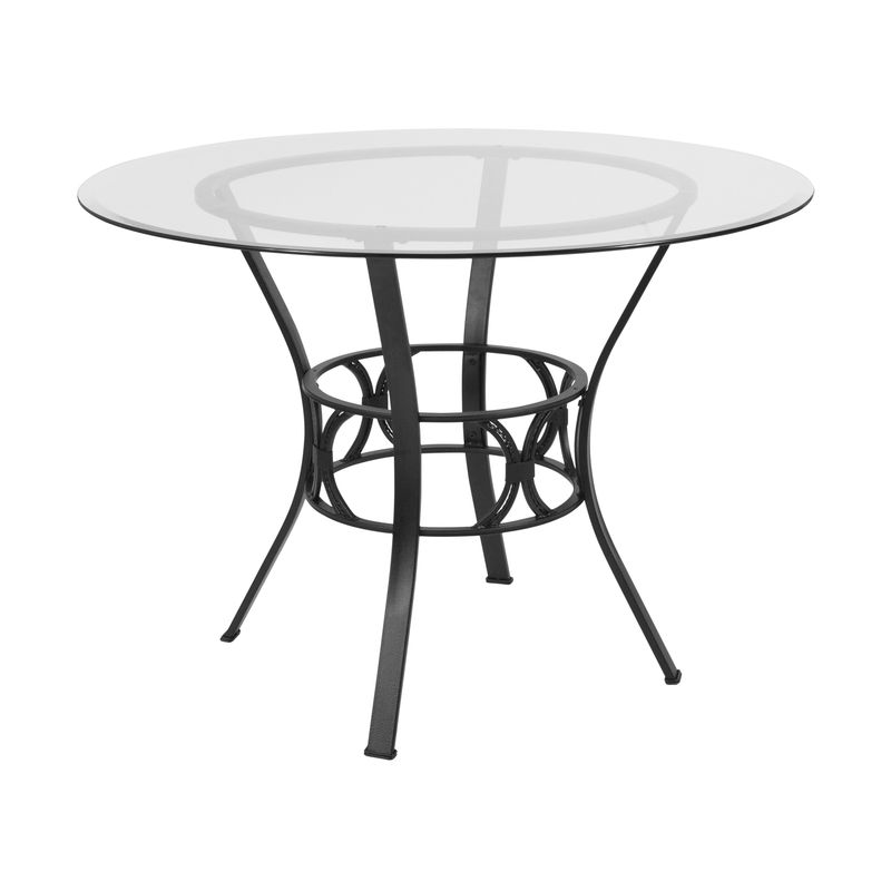 Carlisle 42'' Round Glass Dining Table with Crescent Style Metal Frame - Clear Top/Matte Gold Frame