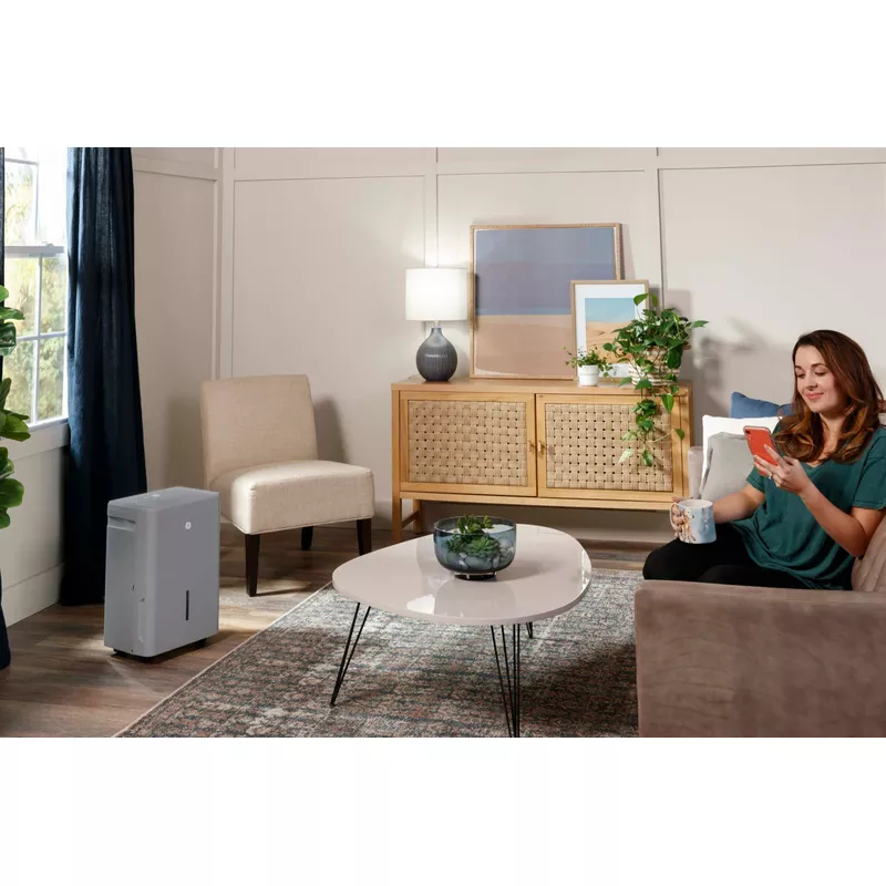 GE - 50-Pint Energy Star Portable Dehumidifier with Smart Dry for Wet Spaces - Grey