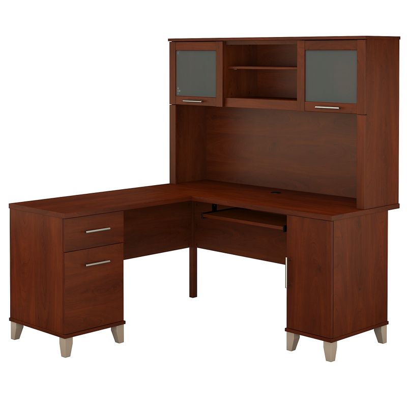 Somerset 60W L Shaped Desk with Hutch - Sand Oak