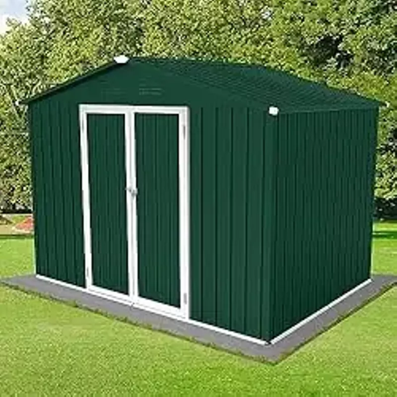 Goohome 8' x 6' Outdoor Storage Shed, Steel Utility Tool Shed Storage House with Lock Door & Vents, Metal Sheds Outdoor Storage for Trash Can, Bike, Backyard Garden Patio