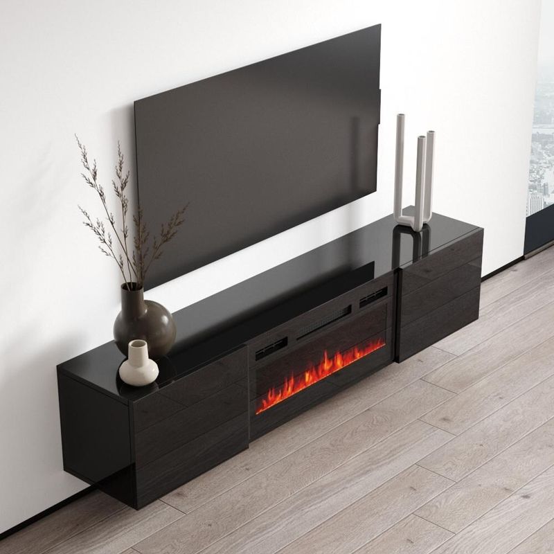 Cali EF Wall Mounted Electric Fireplace Modern 72" TV Stand - Black