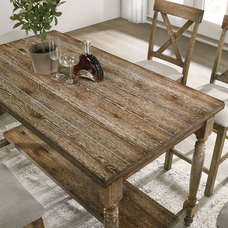 Rustic Wood 1-Shelf Counter Height Dining Table in Rustic Oak