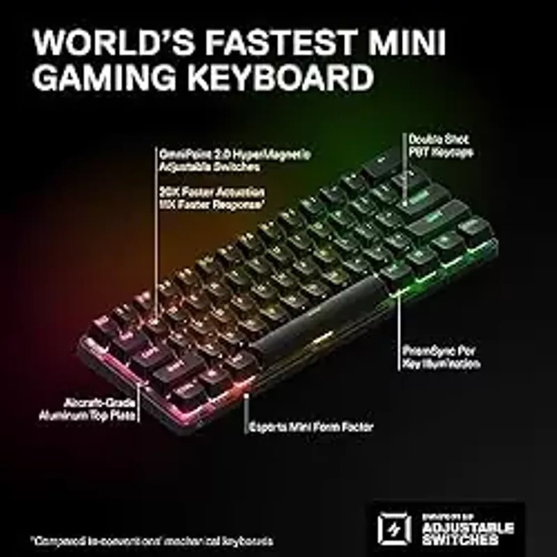 SteelSeries - Apex Pro Mini 60% Wireless Mechanical OmniPoint 2.0 Adjustable Actuation Switch Gaming Keyboard with RGB Backlighting - Black